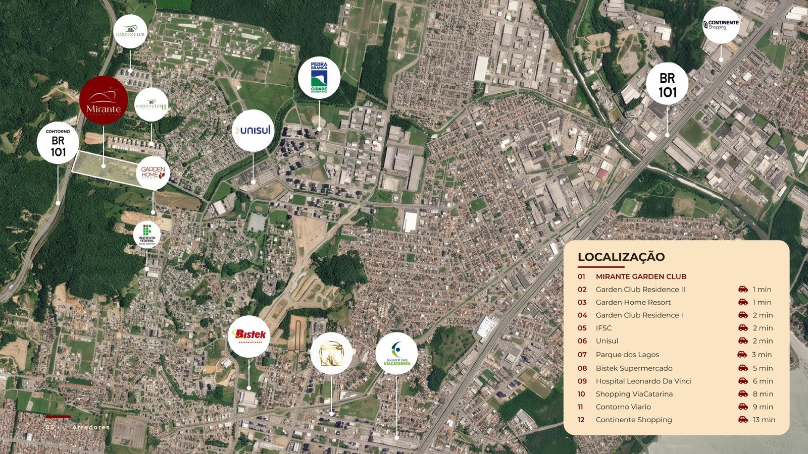 Mapa com a localização do Mirante Garden Club e pontos de interesse